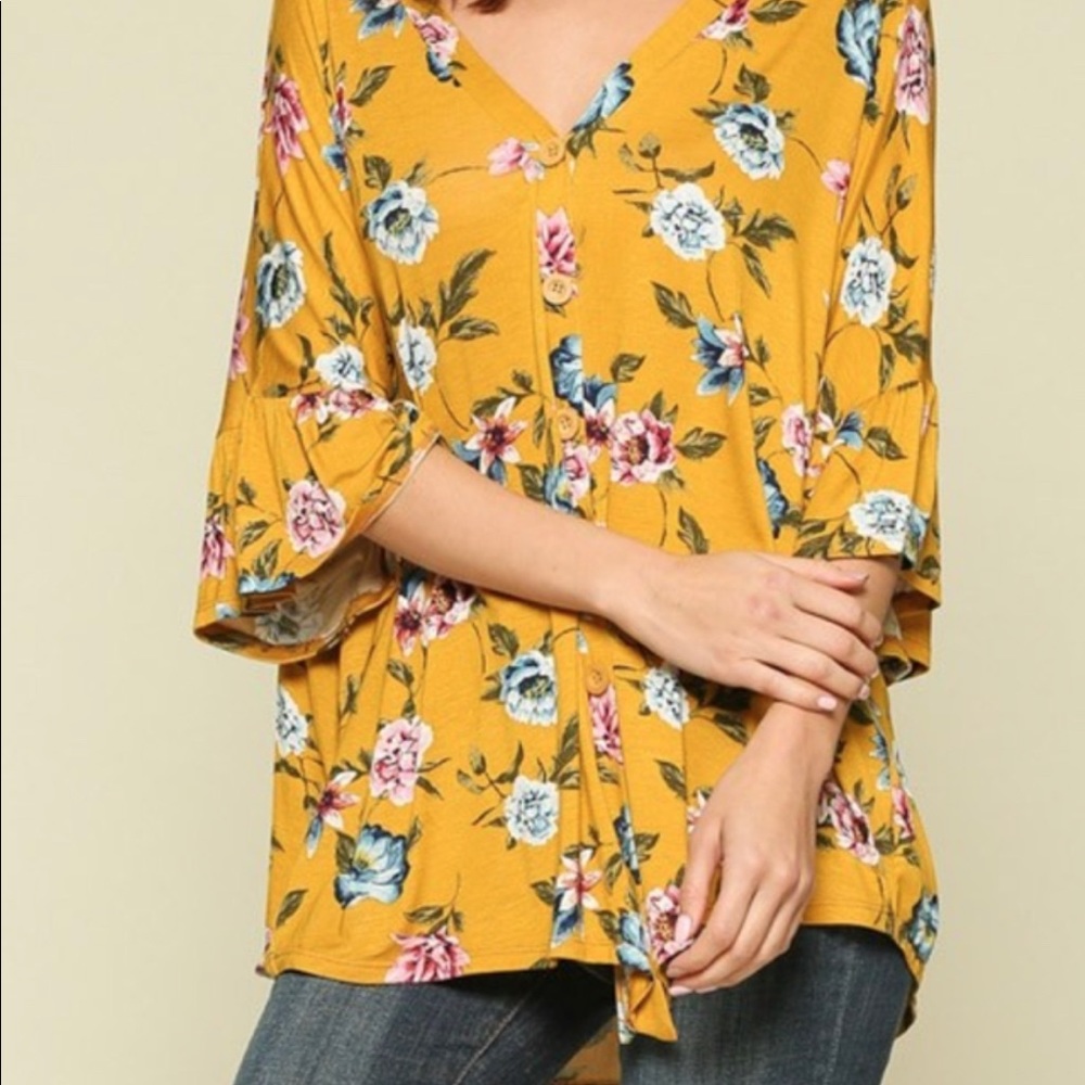 Mustard floral button down top